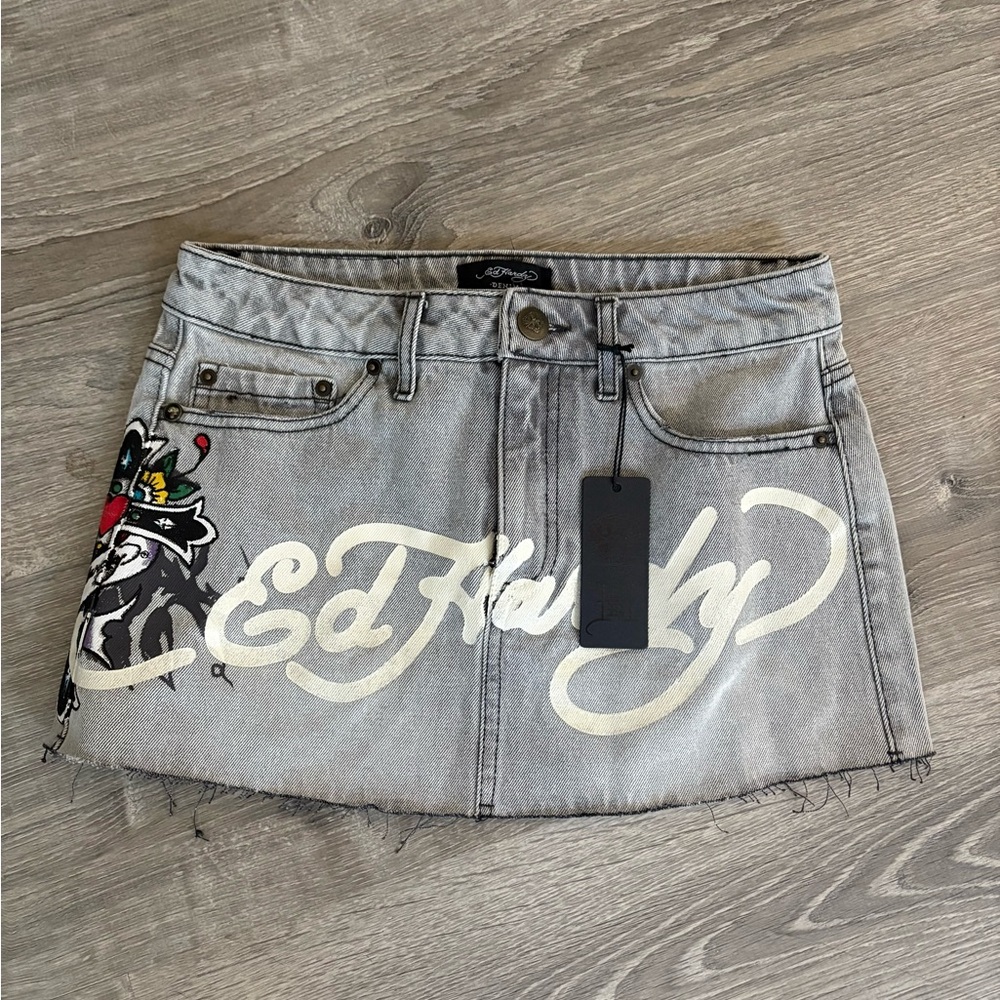 Ed Hardy Gray Graphic Mini Skirt